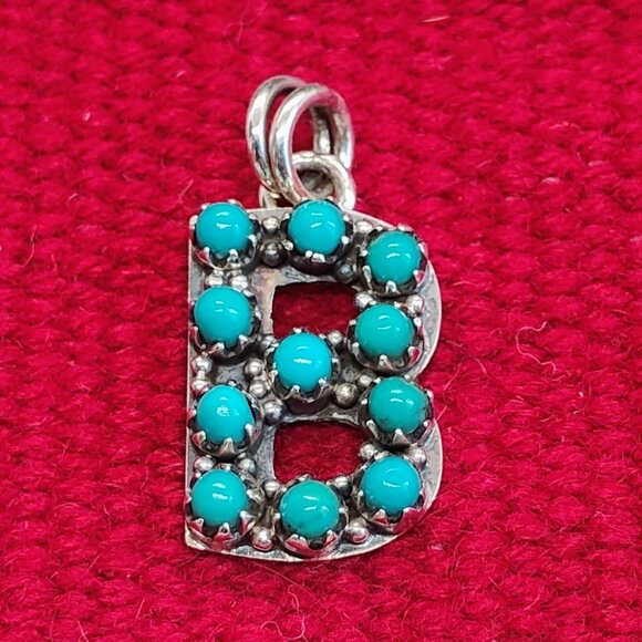 Southwest Sterling Silver Petit Point Turquoise Initial Letter B Pendant - Picture 1 of 5